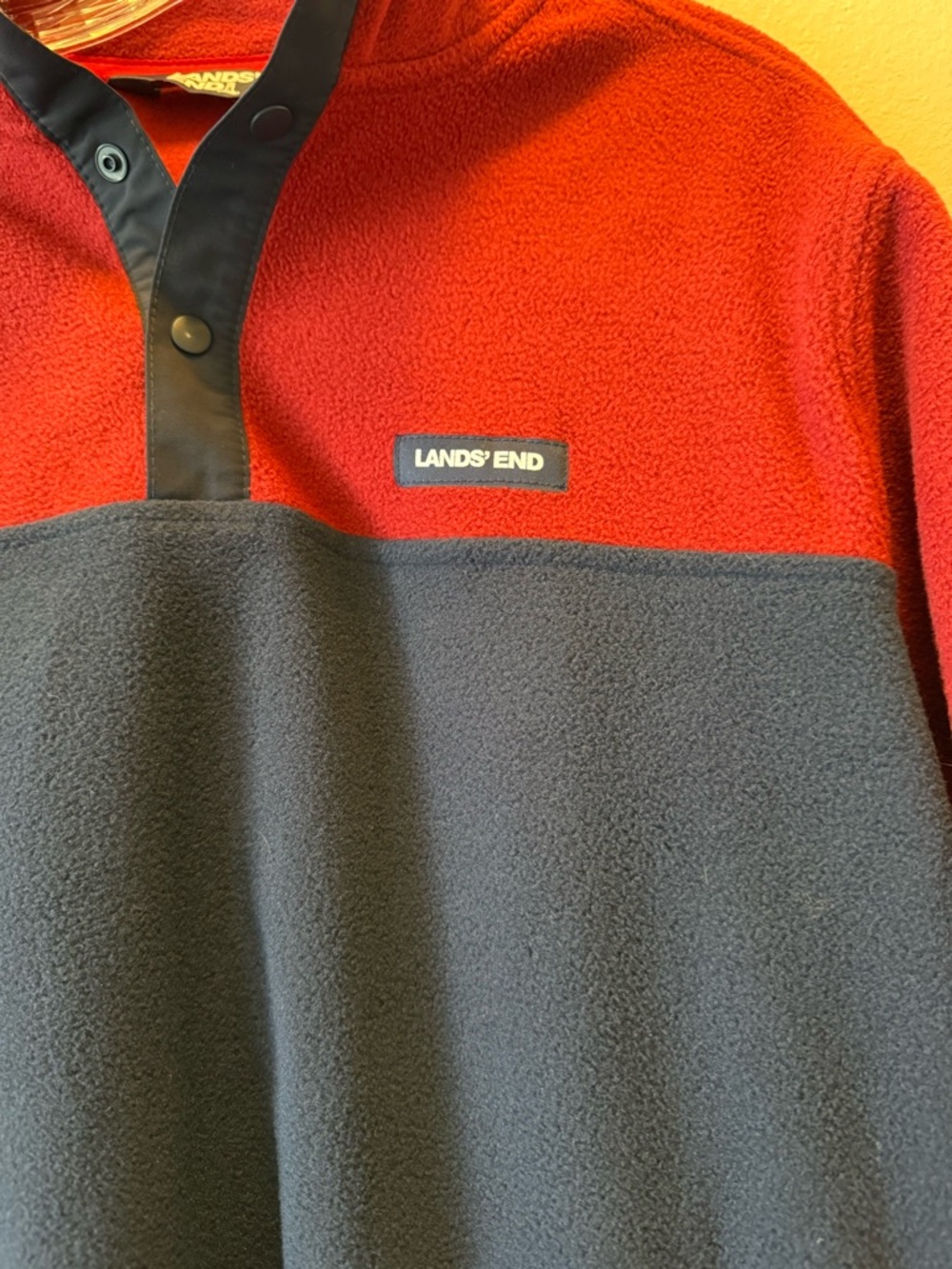 Land’s End Men Colorblock Burgundy Red Soft Fleece MD Quarter Button Sweater NWT - Picture 5 of 14